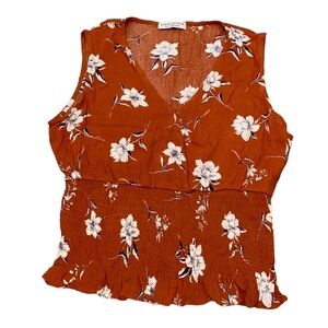 Paper Crane Anthropologie Crinkle Surplice Smocked Hem Top Medium Floral Shirt